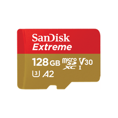 SanDisk Extreme 128GB microSD memory card.