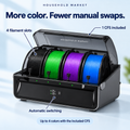 Four-slot CFS with black, green, purple and blue filament. Automatic switching supports up to four colors with the included unit.