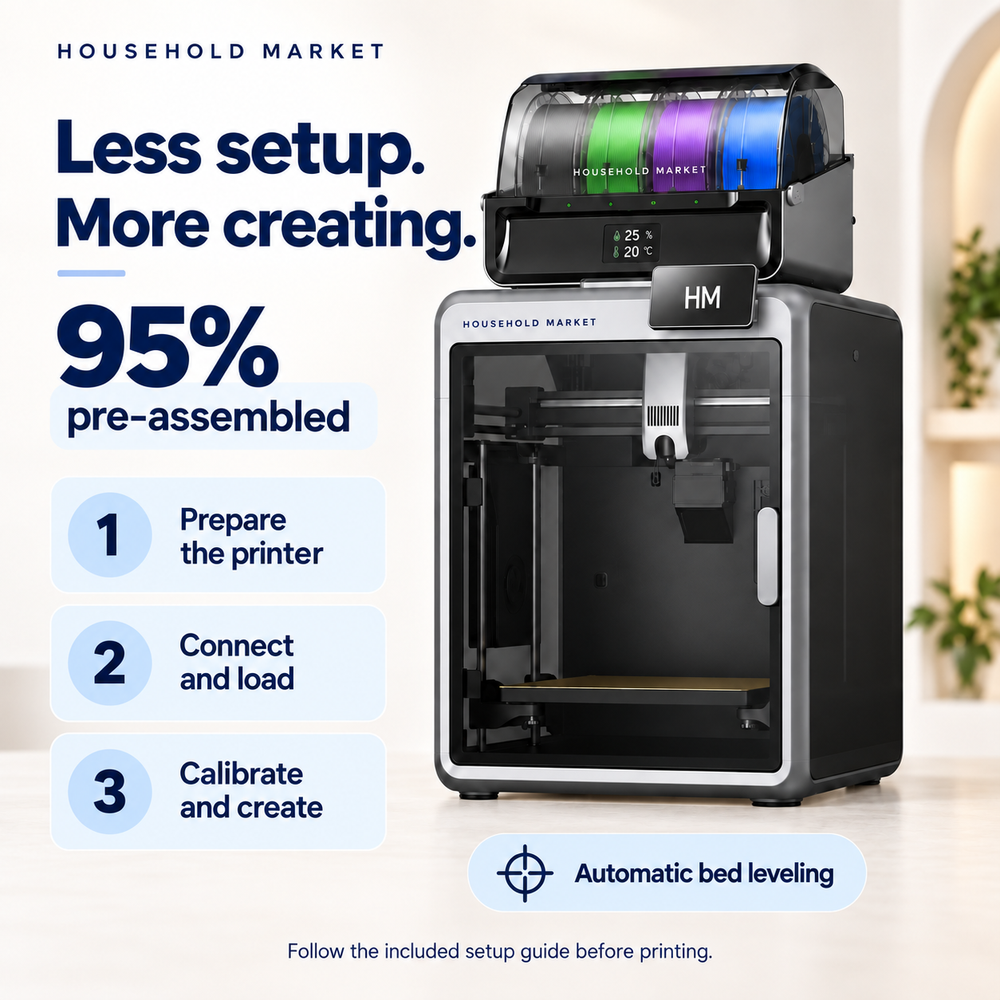 Formridge X4 arrives 95% pre-assembled. Prepare the printer, connect and load, then calibrate and create.