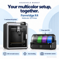 Formridge X4 setup includes one enclosed 3D printer and one four-slot CFS. Filament shown for illustration.