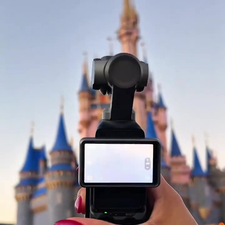 Handheld camera framing a castle during a day out.