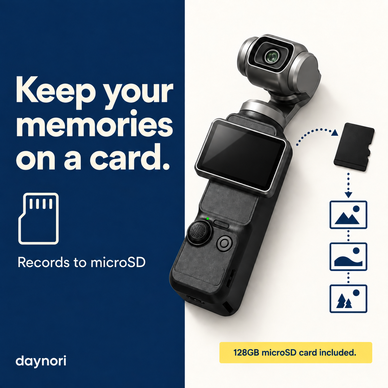 Daynori Pocket records to the included 128GB microSD card.