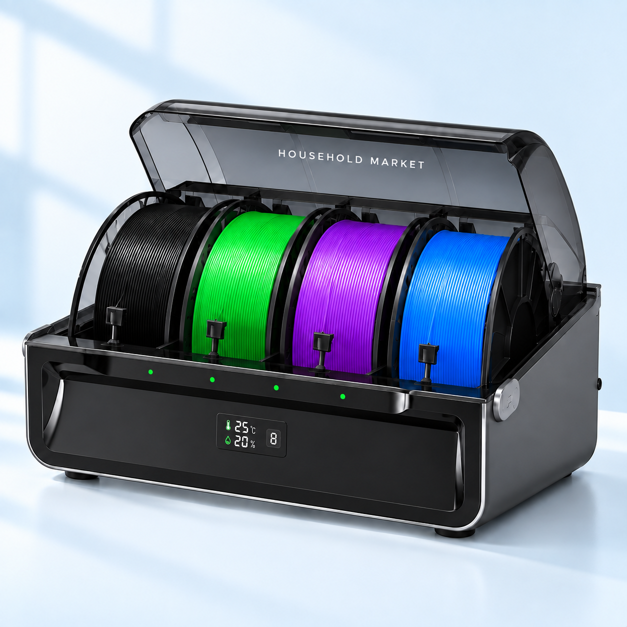 Four-slot automatic filament system with an open lid